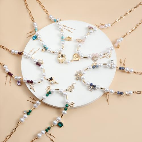 Tibetan Style Jewelry Necklace, with ABS Plastic Pearl & Gemstone, gold color plated, fashion jewelry & different designs for choice & with rhinestone, golden, nickel, lead & cadmium free, Sold By PC