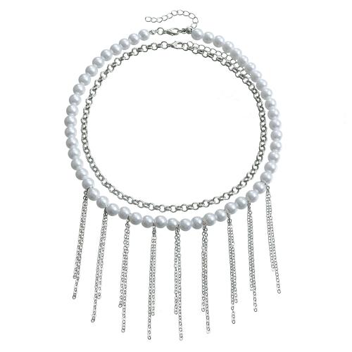 Collier de bijoux en alliage de zinc, avec Plastique ABS perle, Placage de couleur argentée, bijoux de mode, argent, protéger l'environnement, sans nickel, plomb et cadmium, Vendu par PC