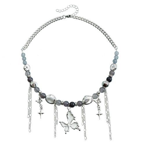 Collier de bijoux en alliage de zinc, avec pierre gemme, Placage de couleur argentée, bijoux de mode & émail, argent, protéger l'environnement, sans nickel, plomb et cadmium, Vendu par PC