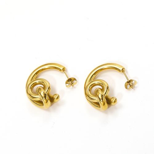 Boucle d'oreille Acier Titane, Placage de couleur d'or, bijoux de mode, doré, 24x26mm, Vendu par paire