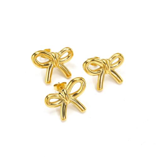 Titanium Steel  Earring, Bowknot, gold color plated, fashion jewelry, golden, 22x17mm, Sold By Pair