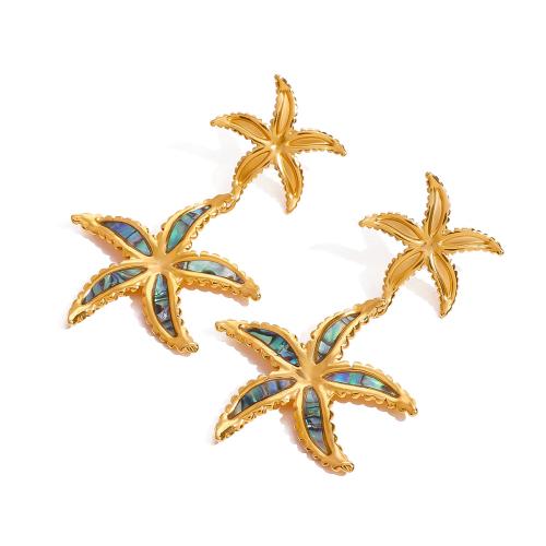 Stainless Steel Stud Earrings, 304 Stainless Steel, Starfish, plated, fashion jewelry & for woman & enamel, golden, Sold By Pair