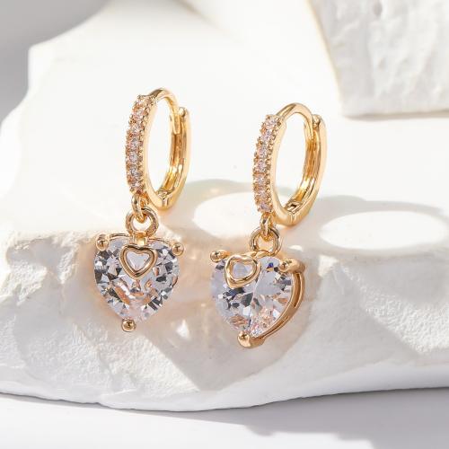 Boucles d'oreilles en laiton zircon cubique pavent, coeur, Placage, bijoux de mode & pavé de micro zircon & pour femme, plus de couleurs à choisir, Vendu par paire