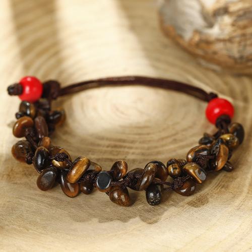 Natural Tiger Eye Bracelets, with Knot Cord, with 2.3 Inch extender chain, handmade, Double Layer & fashion jewelry & for woman, Length:6.2 Inch, Sold By PC