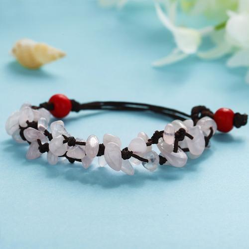 Bracelets quartz, quartz rose, avec Cordon de noeud, avec 2.3 Inch chaînes de rallonge, fait à la main, Double couche & bijoux de mode & pour femme, Longueur:6.2 pouce, Vendu par PC