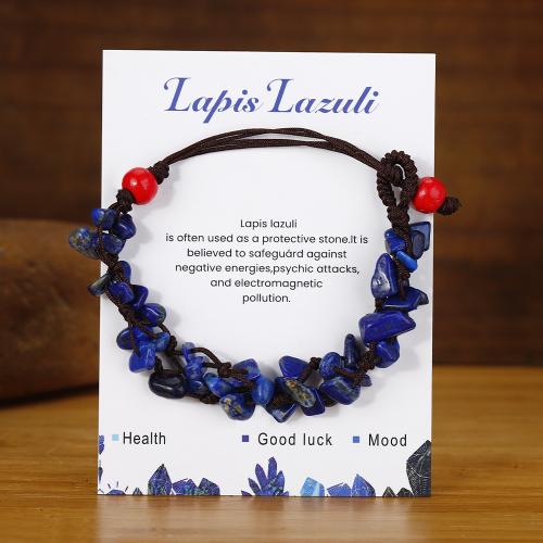 Natural Lapis Lazuli Bracelets, with Knot Cord, with 2.3 Inch extender chain, handmade, Double Layer & fashion jewelry & for woman, Length:6.2 Inch, Sold By PC