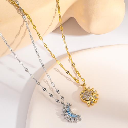 Collier de bijoux en acier inoxydable, Acier inoxydable 304, avec 2.36 Inch chaînes de rallonge, Placage, styles différents pour le choix & pavé de micro zircon & pour femme, plus de couleurs à choisir, Longueur:17.32 pouce, Vendu par PC