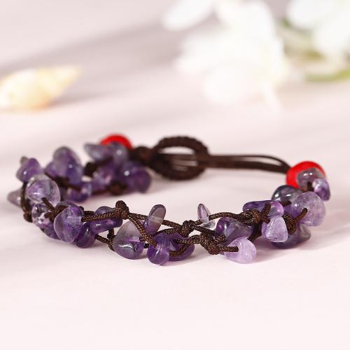 Quartz Bracelets, Amethyst, with Knot Cord, with 2.3 Inch extender chain, handmade, Double Layer & fashion jewelry & for woman, Length:6.2 Inch, Sold By PC