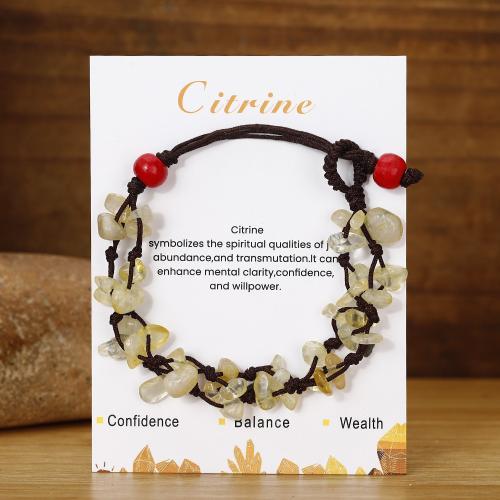 Quartz Bracelets, Citrine, with Knot Cord, with 2.3 Inch extender chain, handmade, Double Layer & fashion jewelry & for woman, Length:6.2 Inch, Sold By PC