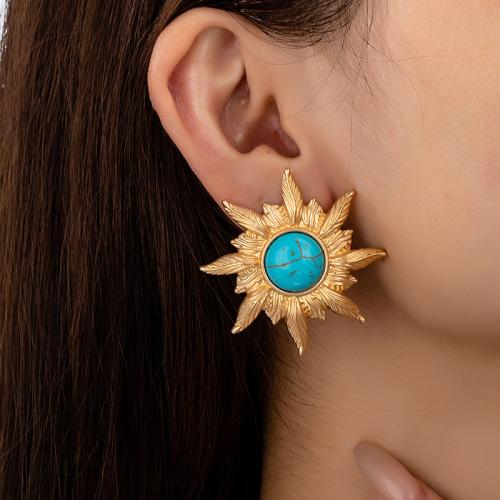 Tibetan Style Stud Earring, with Turquoise, plated, for woman, more colors for choice, Sold By Pair