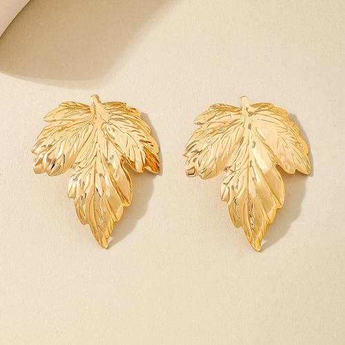 Tibetan Style Stud Earring, Leaf, plated, for woman, gold, Sold By Pair