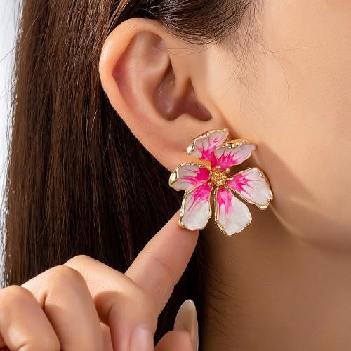 Tibetan Style Stud Earring, petals, plated, for woman & enamel, more colors for choice, Sold By Pair