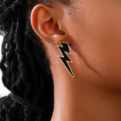 Tibetan Style Stud Earring, Lightning Symbol, plated, for woman & enamel, black, Sold By Pair