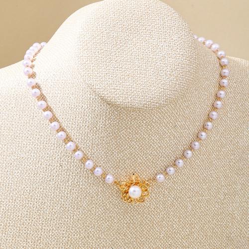 Tibetan Style Jewelry Necklace, with Plastic Pearl, plated, for woman, gold, Sold By PC