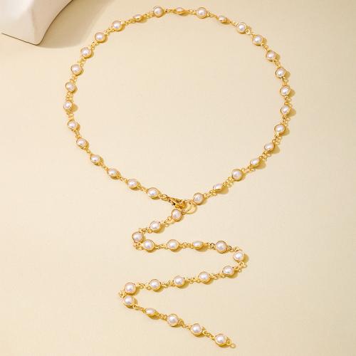 Tibetan Style Sweater Chain Necklace, with Plastic Pearl, plated, for woman, gold, Sold By PC