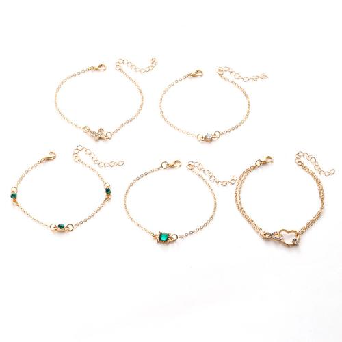 Tibetan Style Bracelet, plated, 5 pieces & micro pave cubic zirconia & for woman, golden, Length:Approx 24 cm, Sold By Set