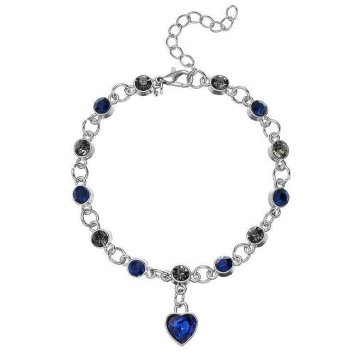 Bracelet en alliage de zinc, Placage, pour femme & avec strass, argent, Longueur:Environ 24 cm, Vendu par PC