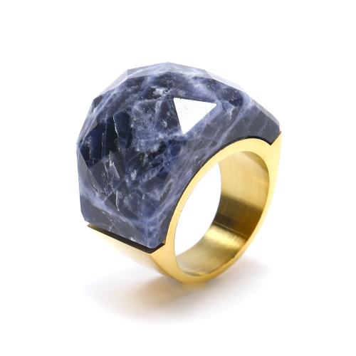 Acier titane bague, avec pierre gemme & verre, Placage de couleur d'or, différents matériaux pour le choix & normes différentes pour le choix & pour femme, Taille:6-10, Vendu par PC