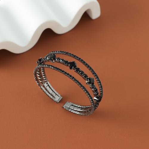 Tibetan Style Bangle, fashion jewelry & for woman & with rhinestone, black, diameter 7cm, Sold By PC