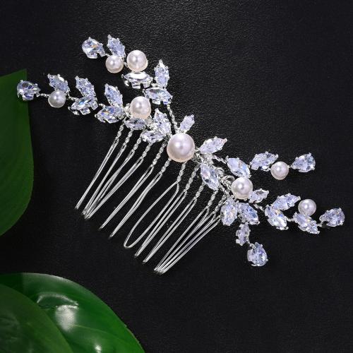 Decorative Hair Combs, Brass, for bridal & micro pave cubic zirconia, more colors for choice, 110x55mm, Sold By PC