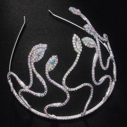 Hair Bands, Brass, for bridal & with rhinestone, silver color, Sold By PC