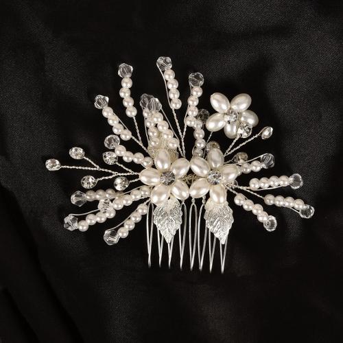 Decorative Hair Combs, Plastic Pearl, with brass wire & Crystal, fashion jewelry & for woman, 95x80mm, Sold By PC