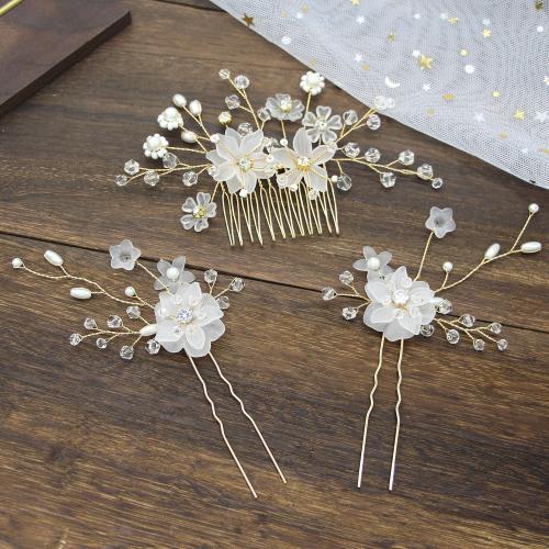 Accessoires pour cheveux mixtes, fer, avec perle de plastique & laiton & Acrylique, bijoux de mode & styles différents pour le choix & pour femme, plus de couleurs à choisir, Hairpin:7*13cm, Hair comb:13*7.5cm, Vendu par PC