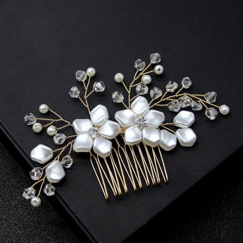 Decorative Hair Combs, Iron, with brass wire & Crystal & Plastic Pearl, fashion jewelry & for woman, more colors for choice, 110x65mm, Sold By PC