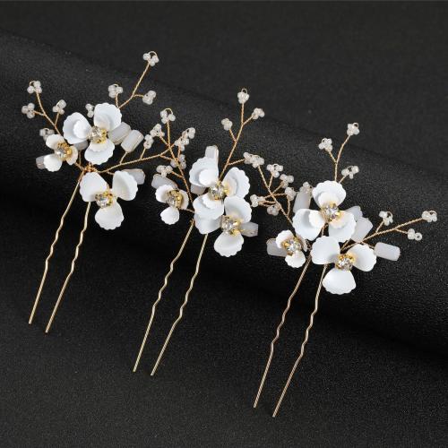 Hair Stick, Iron, with brass wire & Rhinestone, three pieces & fashion jewelry & for woman, more colors for choice, 90x100mm, Sold By Set