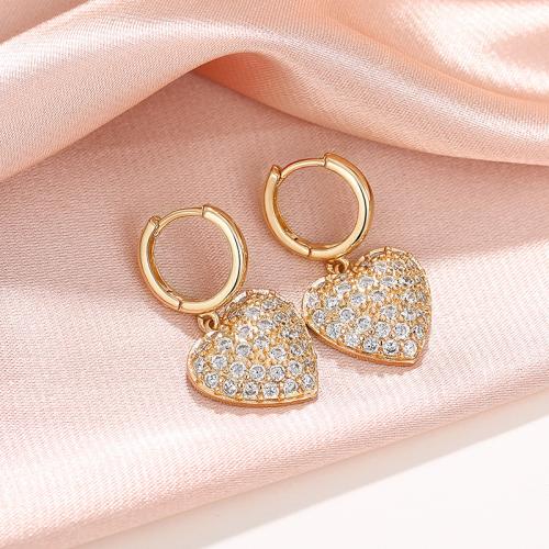 Boucles d'oreilles en laiton zircon cubique pavent, coeur, bijoux de mode & pavé de micro zircon & pour femme, 30mm, Vendu par paire