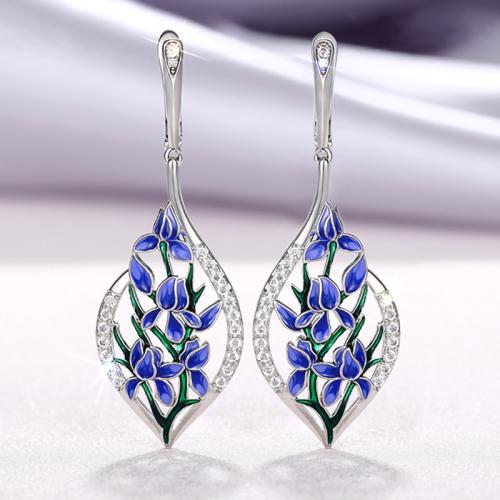 Boucles d'oreilles en laiton zircon cubique pavent, pavé de micro zircon & pour femme & émail, 51mm, Vendu par paire