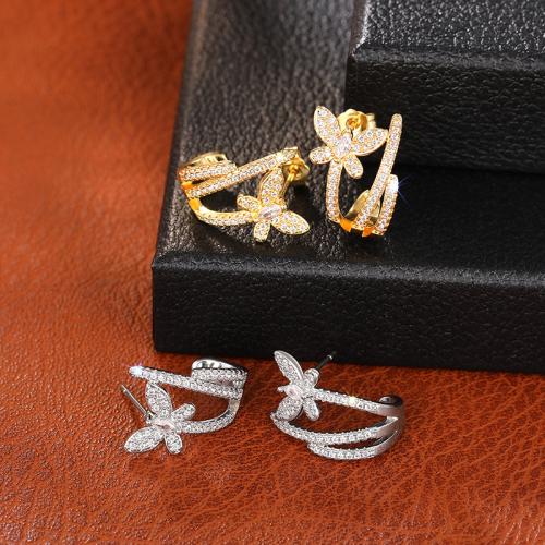 Boucles d'oreilles en laiton zircon cubique pavent, papillon, bijoux de mode & pavé de micro zircon & pour femme, plus de couleurs à choisir, Vendu par paire