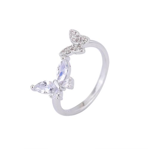 Cubique anneau en laiton Circonia Micro Pave, papillon, Réglable & pavé de micro zircon & pour femme, Vendu par PC