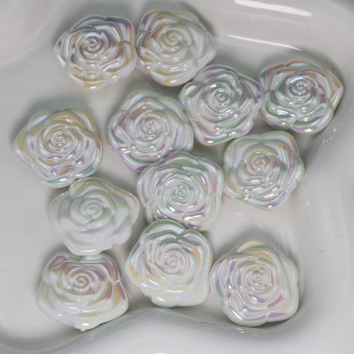 Plated Acrylic Beads, Rose, UV plating, DIY, white, 30x11mm, Hole:Approx 2mm, Approx 108PCs/Bag, Sold By Bag