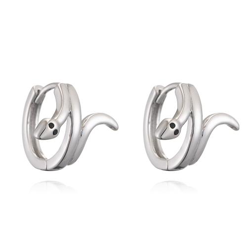 Boucles d'oreilles en laiton zircon cubique pavent, serpent, Placage, bijoux de mode & pavé de micro zircon & pour femme, plus de couleurs à choisir, protéger l'environnement, sans nickel, plomb et cadmium, 15x14mm, Vendu par paire