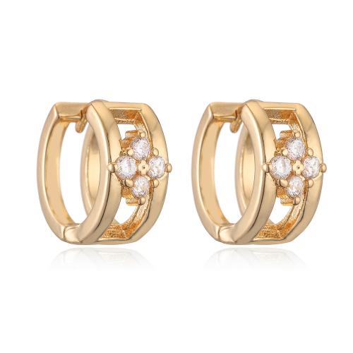 Boucles d'oreilles en laiton zircon cubique pavent, Placage de couleur d'or, bijoux de mode & pavé de micro zircon & pour femme, protéger l'environnement, sans nickel, plomb et cadmium, 6x11mm, Vendu par paire