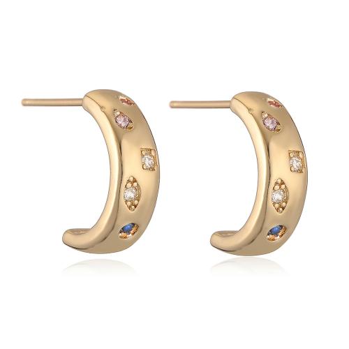 Cubic Zirconia Micro Pave Brass Earring, Letter C, gold color plated, fashion jewelry & micro pave cubic zirconia & for woman, nickel, lead & cadmium free, 4x13mm, Sold By Pair