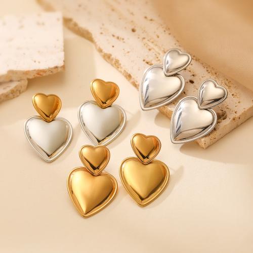 Stainless Steel Drop Earring, 304 Stainless Steel, Heart, plated, for woman, more colors for choice, Sold By Pair