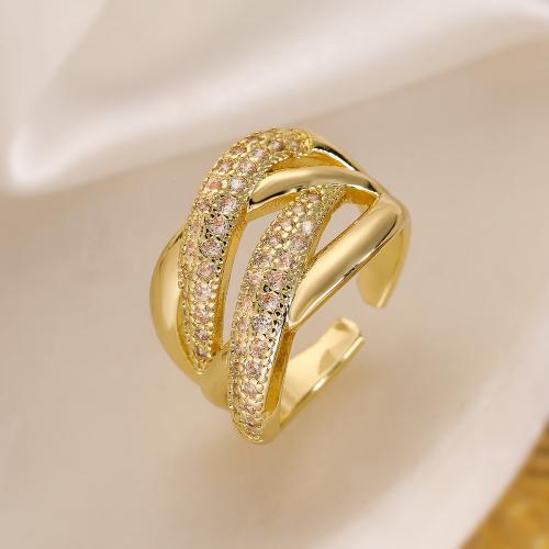 Cúbicos Circonia Micro Pave anillo de latón, metal, chapado en color dorado, micro arcilla de zirconia cúbica & para mujer, libre de níquel, plomo & cadmio, Vendido por UD