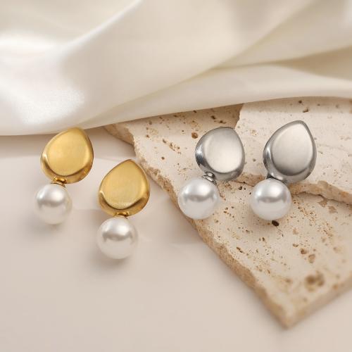 Titanium Steel  Earring, with Plastic Pearl, Teardrop, plated, for woman, more colors for choice, Sold By Pair