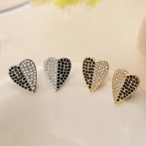 Cubic Zirconia Micro Pave Brass Earring, Heart, plated, micro pave cubic zirconia & for woman, more colors for choice, nickel, lead & cadmium free, 13.50x3mm, Sold By Pair