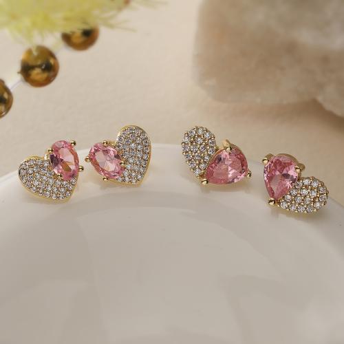 Boucles d'oreilles en laiton zircon cubique pavent, coeur, Placage, styles différents pour le choix & pavé de micro zircon & pour femme, plus de couleurs à choisir, protéger l'environnement, sans nickel, plomb et cadmium, Vendu par paire