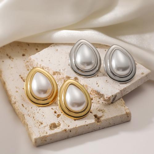 Titanium Steel  Earring, with Plastic Pearl, Teardrop, plated, for woman, more colors for choice, Sold By Pair