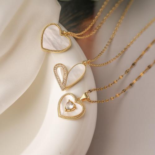 Brass Necklace, with Shell, Heart, gold color plated, different styles for choice & for woman, more colors for choice, nickel, lead & cadmium free, Sold By PC