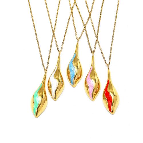 Titanium Steel Necklace, with 5cm extender chain, gold color plated, fashion jewelry & enamel, more colors for choice, 14x43mm, Length:45 cm, Sold By PC