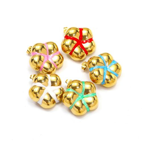 Titanium Steel  Earring, Flower, gold color plated, fashion jewelry & enamel, more colors for choice, 7x25mm, Sold By Pair