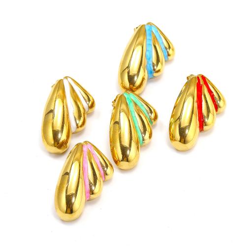 Titanium Steel  Earring, gold color plated, fashion jewelry & enamel, golden, 26x6mm, Sold By Pair