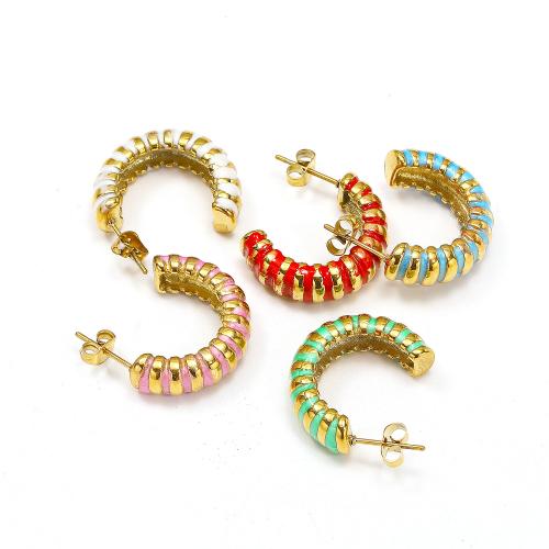 Titanium Steel  Earring, gold color plated, fashion jewelry & enamel, more colors for choice, 7x23mm, Sold By Pair