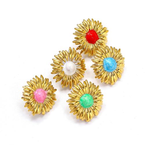 Titanium Steel  Earring, Chrysamthemum, gold color plated, fashion jewelry & enamel, more colors for choice, 25x3mm, Sold By Pair