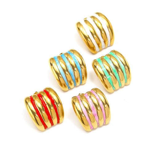 Titanium Steel  Earring, gold color plated, fashion jewelry & enamel, more colors for choice, 24x4mm, Sold By Pair